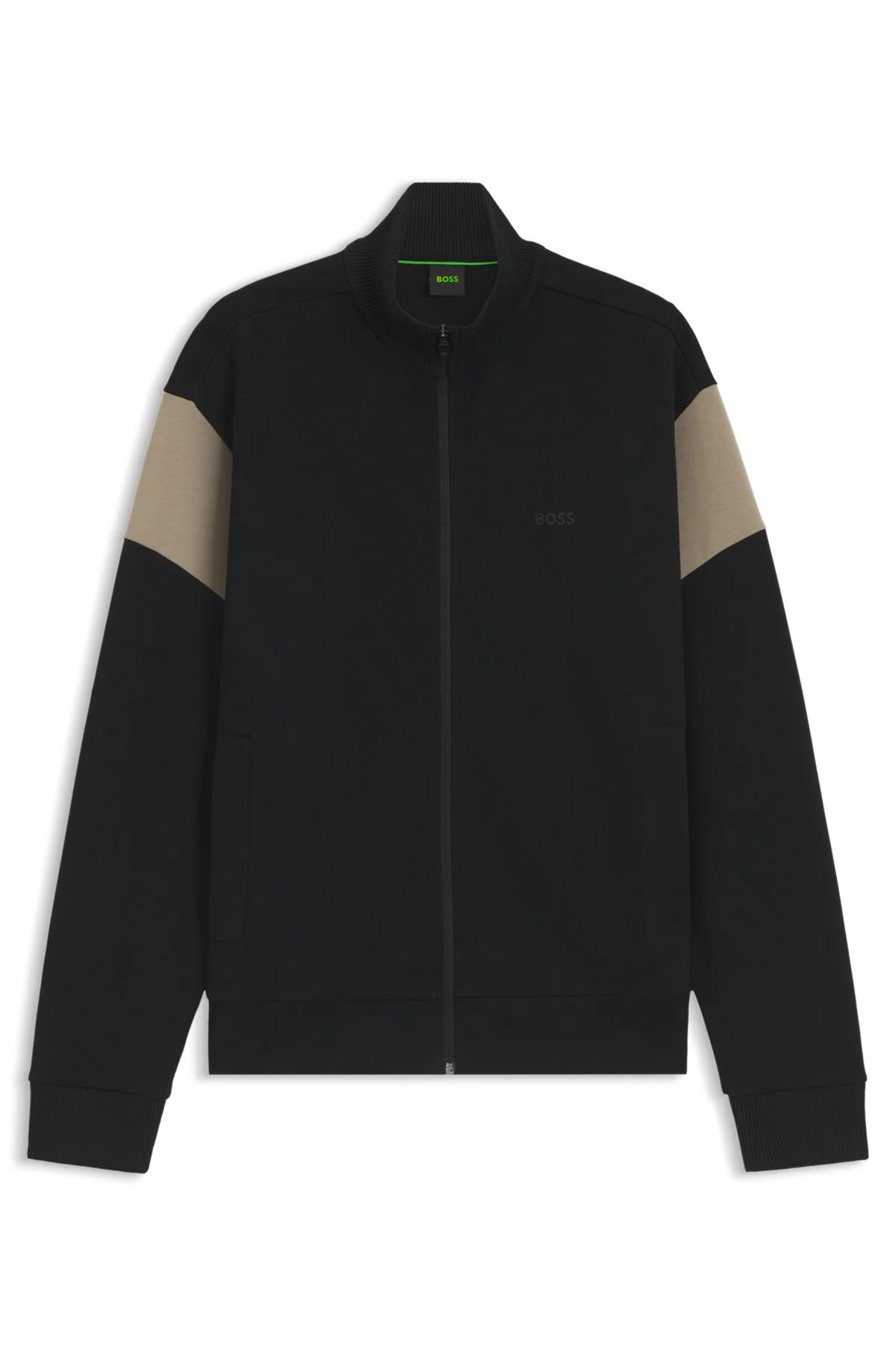 ZIPPERED COTTON-BLEND SWEATSHIRT WITH CONTRAST INSERTS - 1