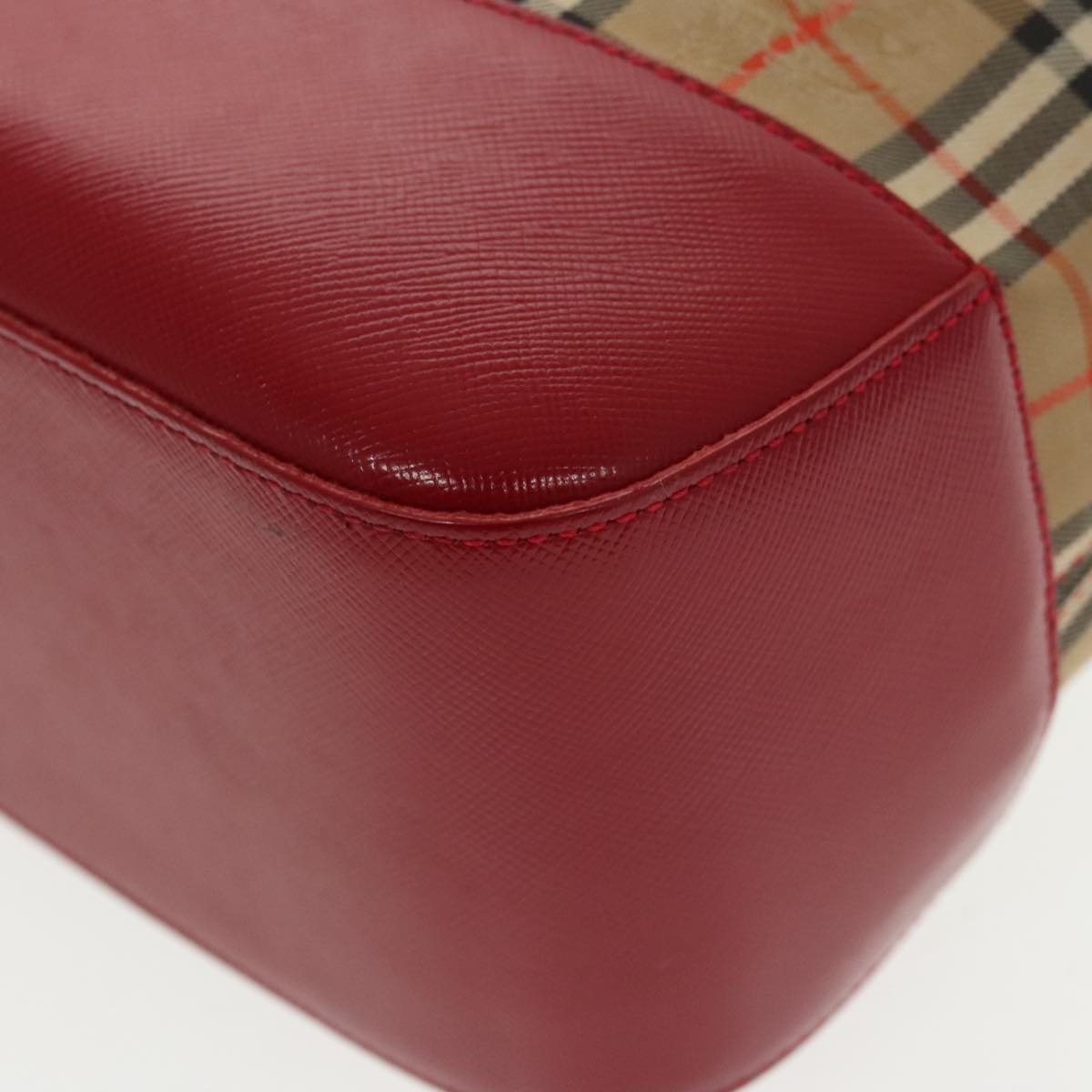 Burberry Nova Check Hand Bag Canvas Leather Beige Red - 13