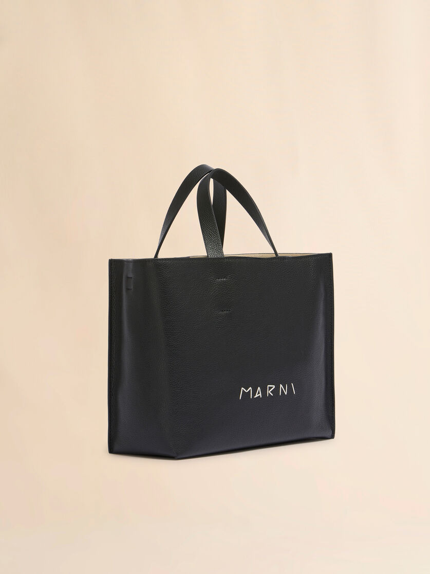 BLACK LEATHER MUSEO SOFT TOTE BAG WITH MARNI SYMBOL EMBROIDERY - 6