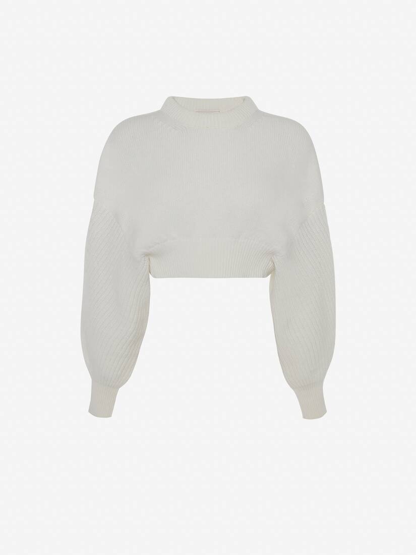 Women's Cropped Cocoon Sleeve Jumper in Ivory - 1