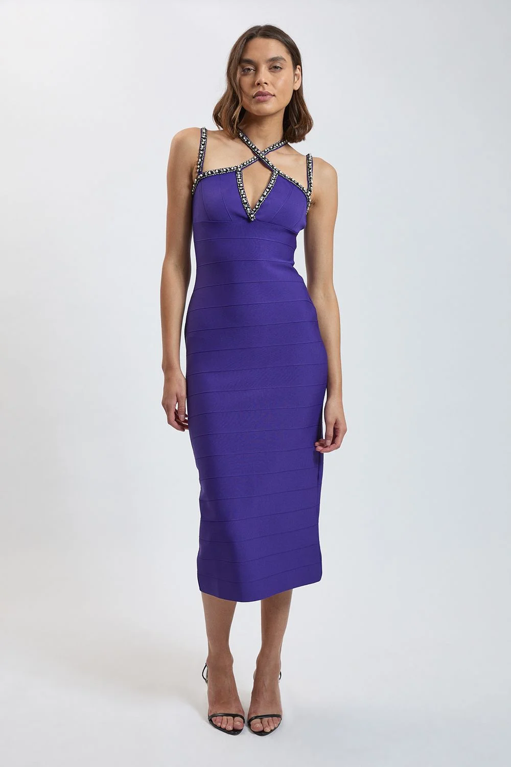 Bandage Figure Form Knit Embellished Strappy Maxi Dress - 1