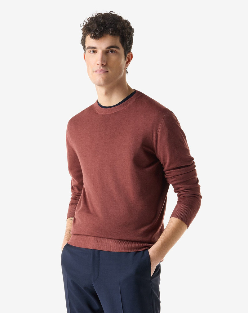 CORNELIANI Bordeaux crew neck pure wool knitwear outlook