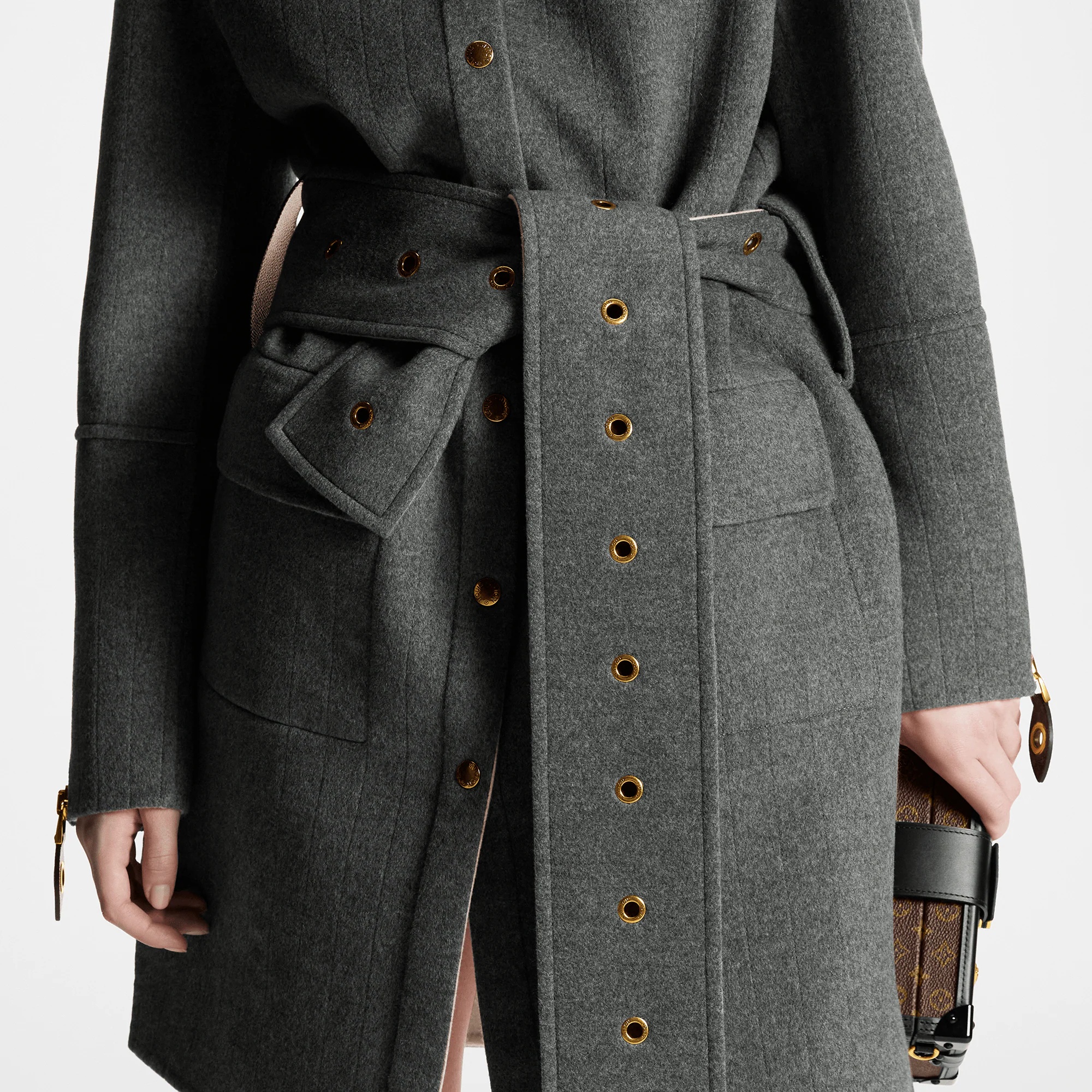 Belted Pinstripe Topstitch Coat - 2