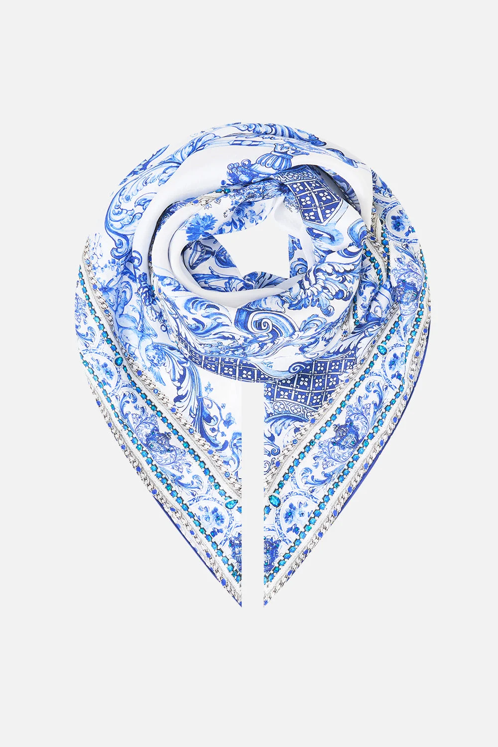 LARGE CRYSTALLED SILK SQUARE SCARF CERAMIC PANORAMIC - 1