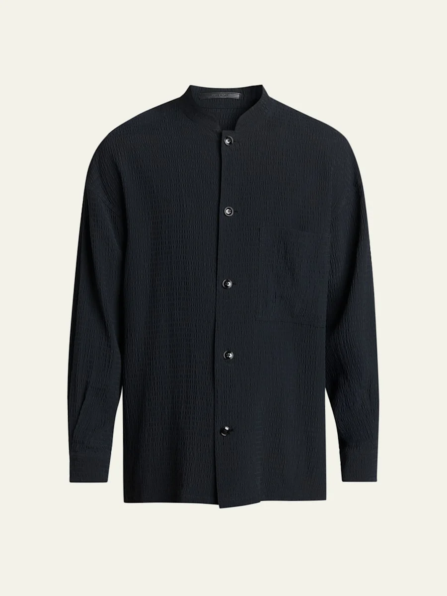 Men's Seersucker Band-Collar Guru Shirt - 1