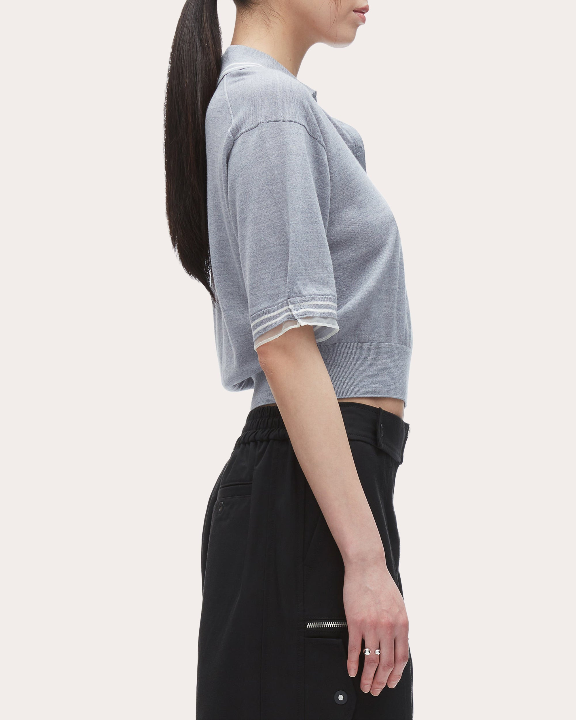 Cropped Organza-Trimmed Wool Polo Shirt - 3