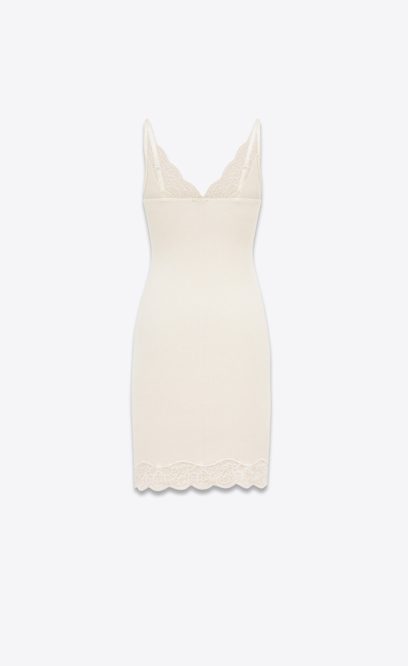 SAINT LAURENT laced slip dress in ribbed silk jersey outlook