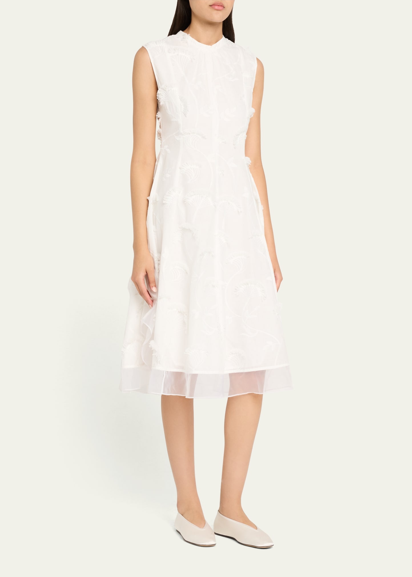 Embroidered Organza Sleeveless Midi Dress - 4