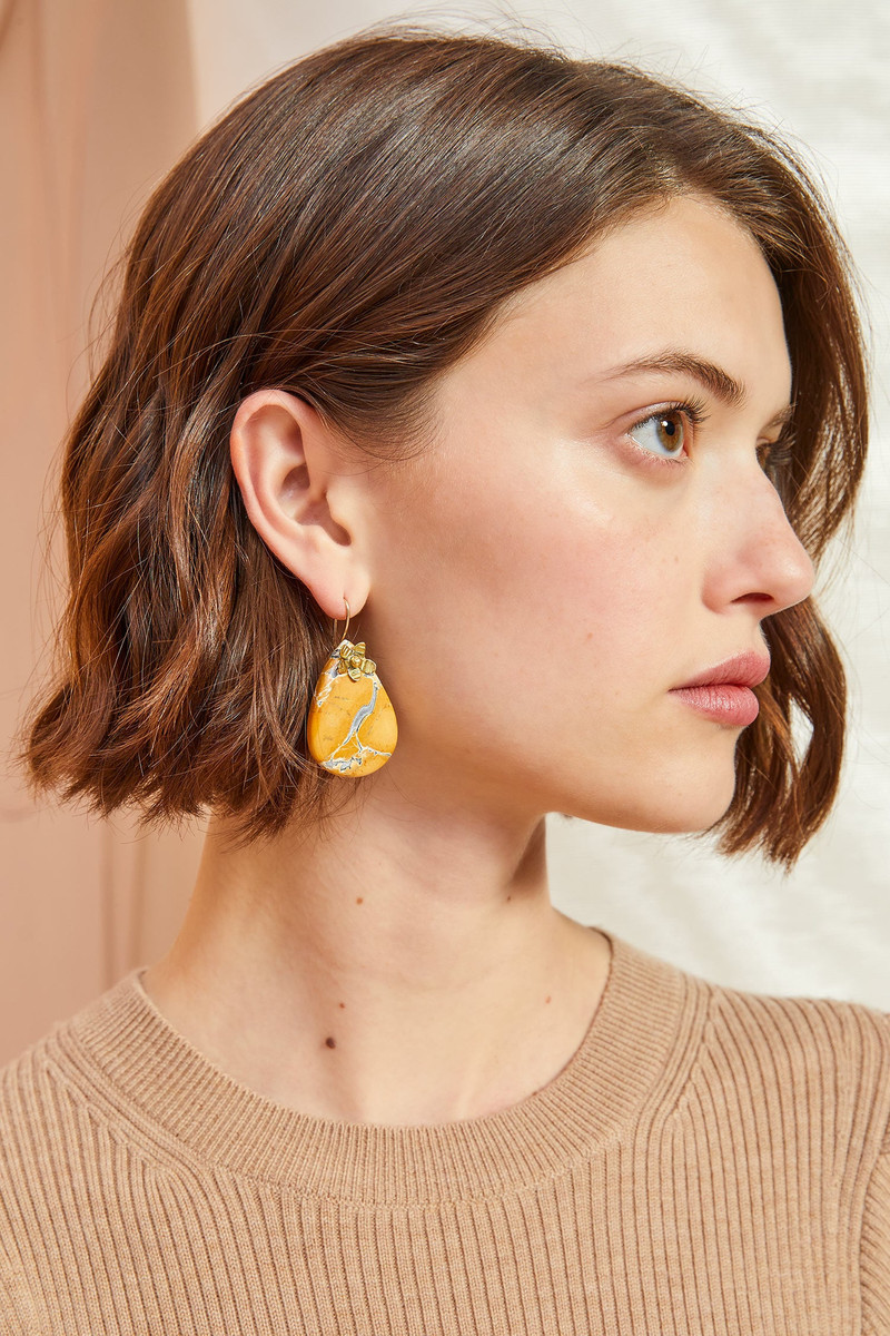 Hammered Chain Organic Stone Earring 1