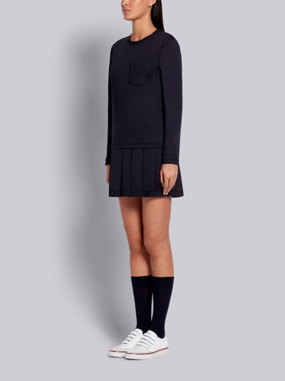 Thom Browne Navy Lightweight Cotton Loopback Jersey Drop Waist Pleated Dress outlook