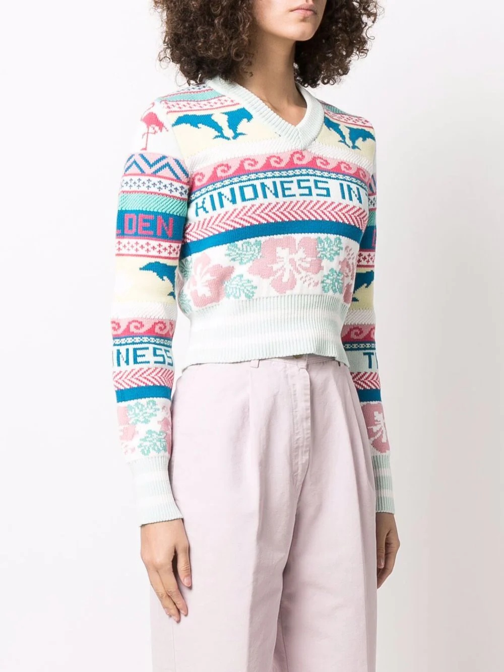 patterned knit cropped jumper - 3