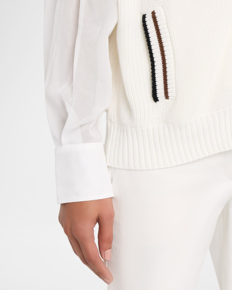 Organza-Sleeves English Rib Varsity Cardigan 5