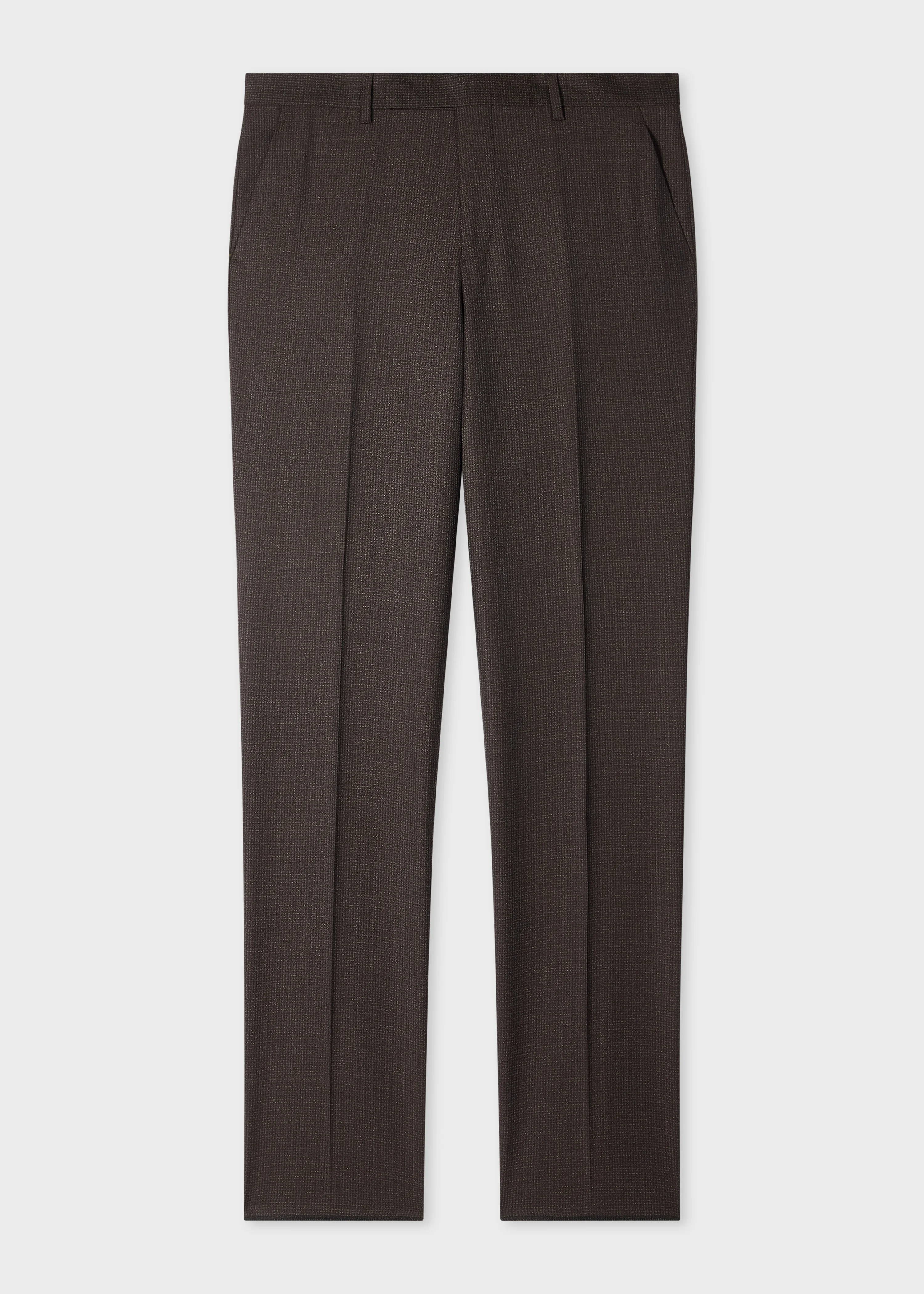 Slim-Fit Brown Micro-Check Wool Trousers - 1