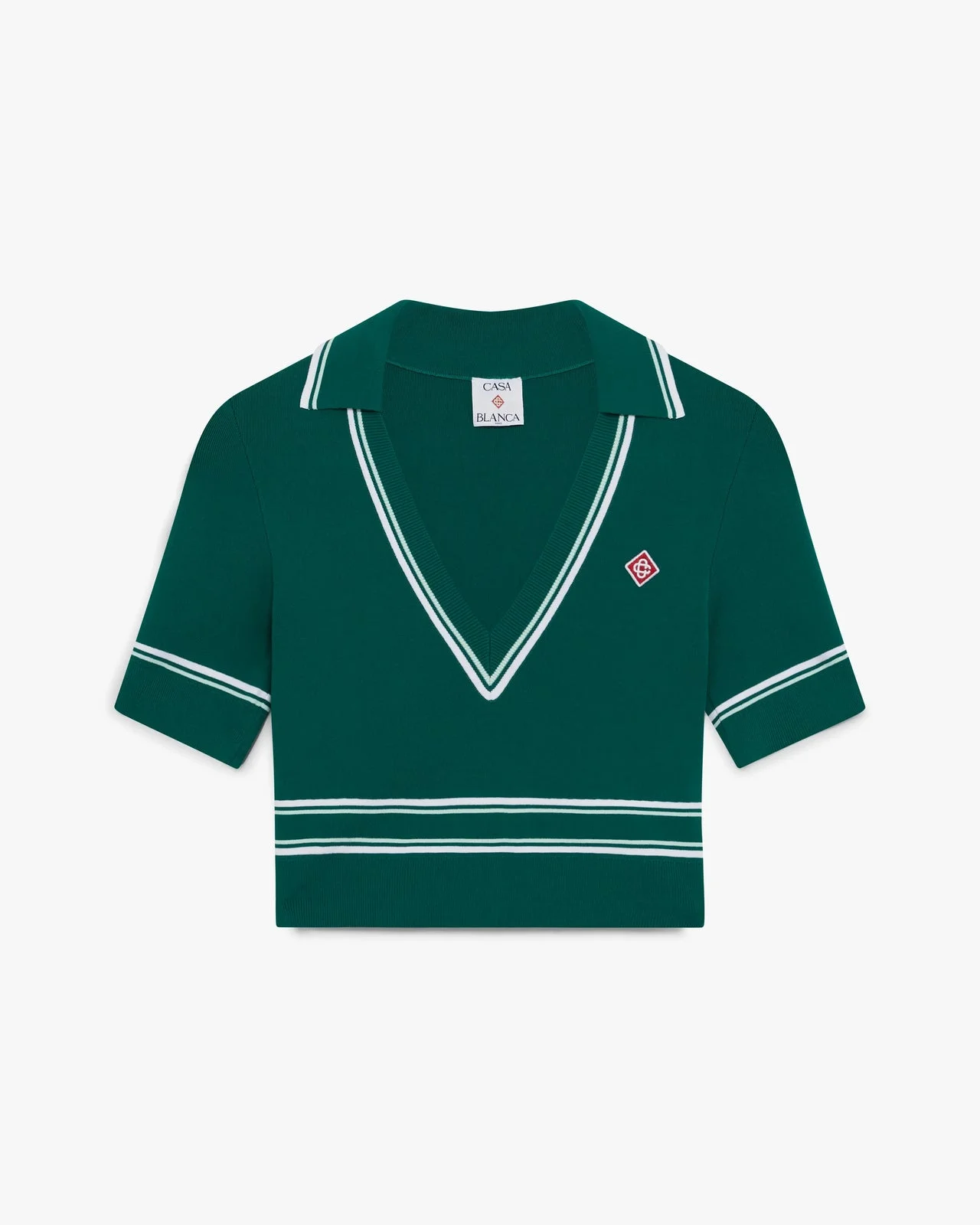 Green Cropped Knit Polo Shirt | Casablanca Paris - 1