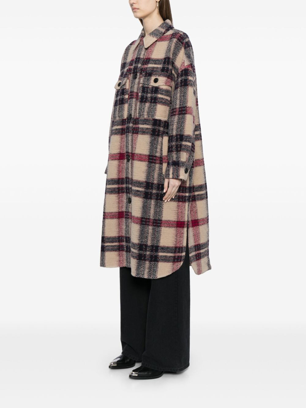 check-print blanket coat - 3