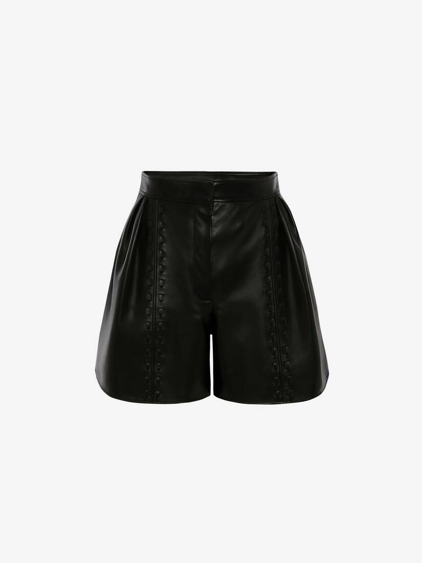 Couture Stitch Leather Shorts in Black - 1