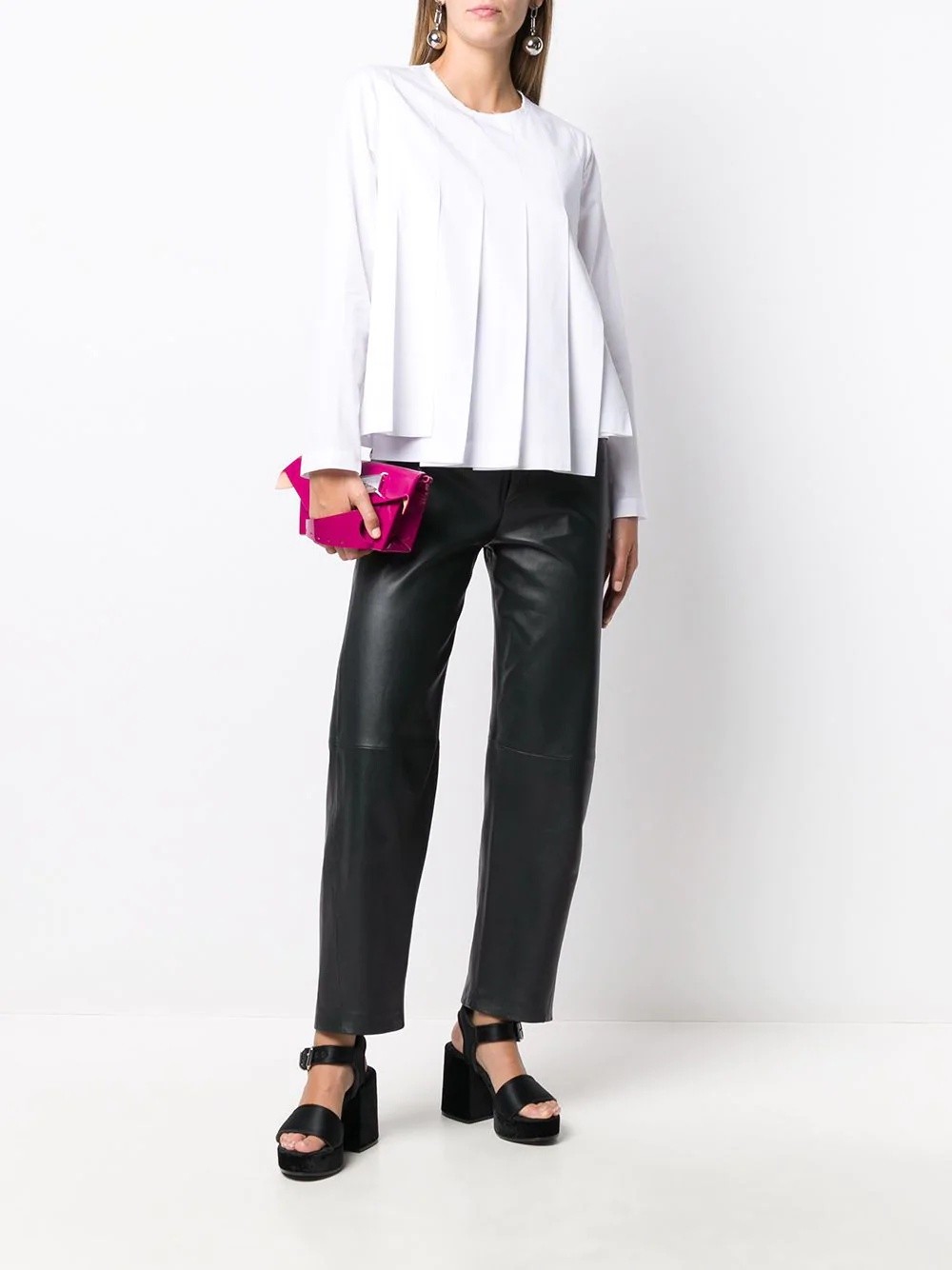 pleated long-sleeved top - 2