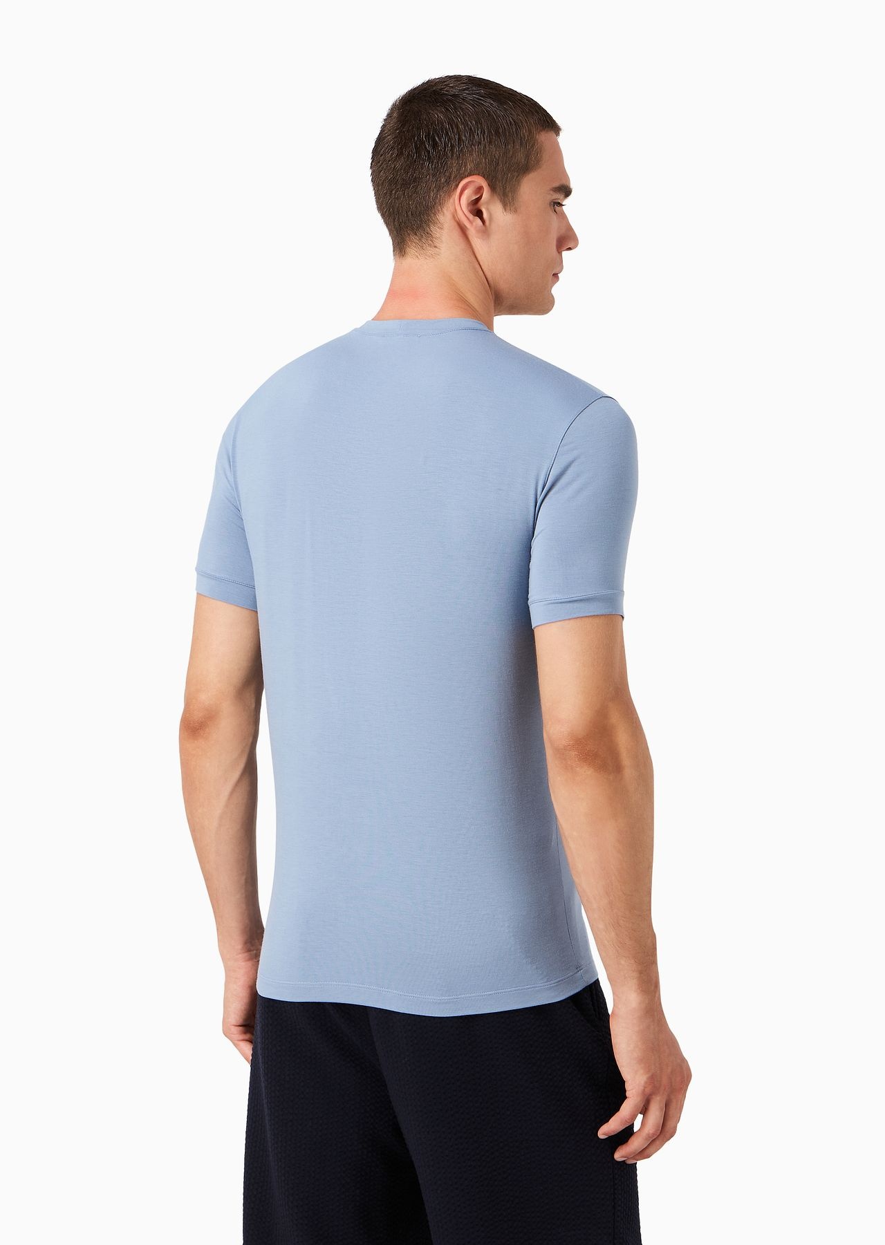 Crew-neck short-sleeved T-shirt in stretch viscose jersey - 3