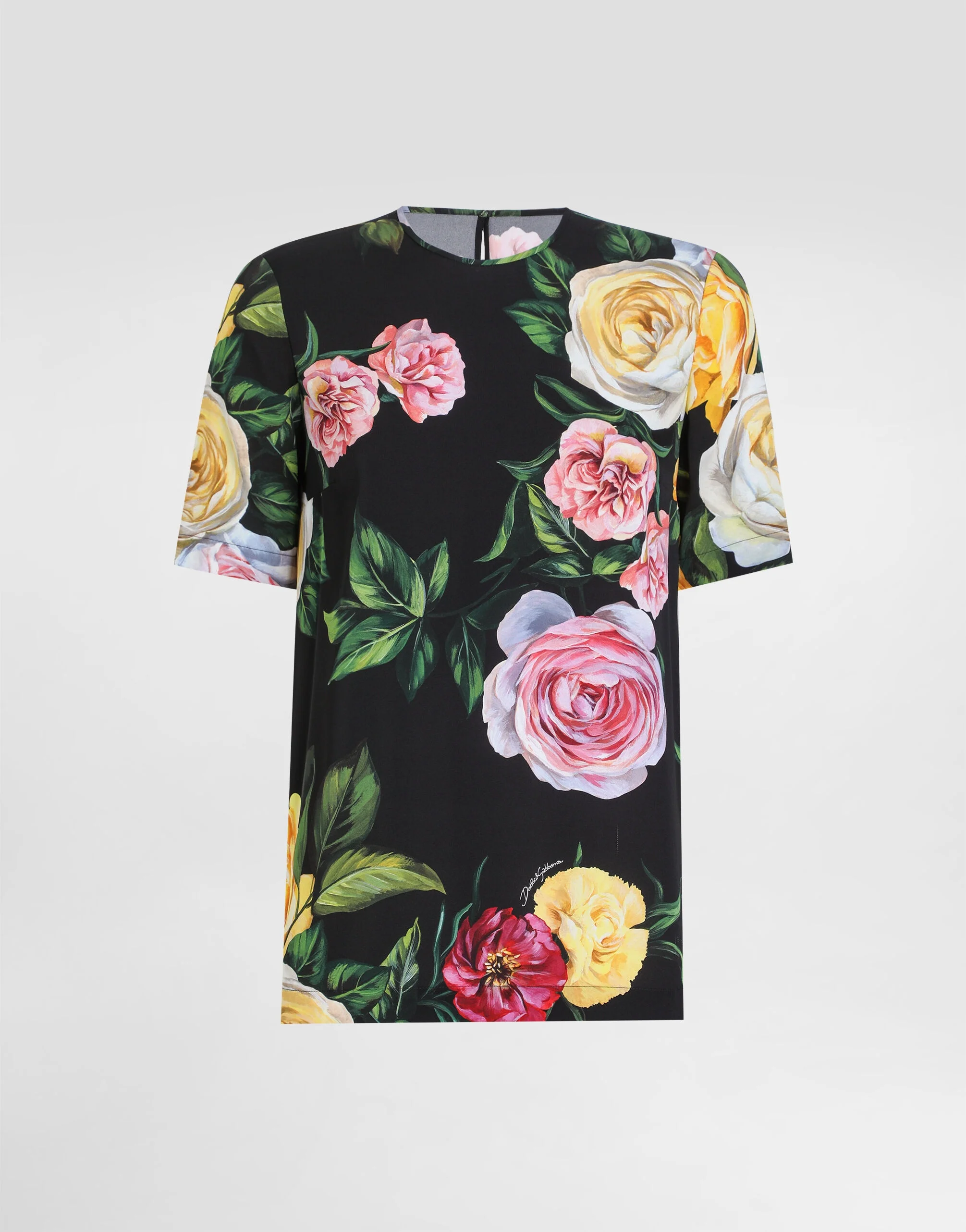 Silk charmeuse blouse with peony and rose print - 1