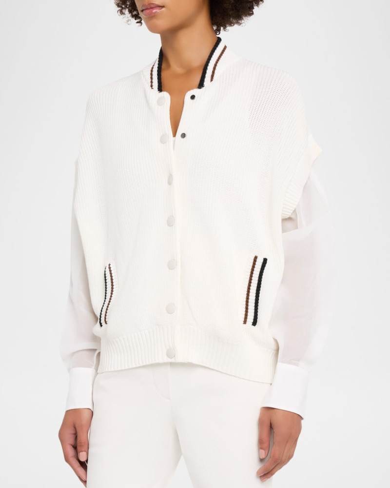 Organza-Sleeves English Rib Varsity Cardigan 4