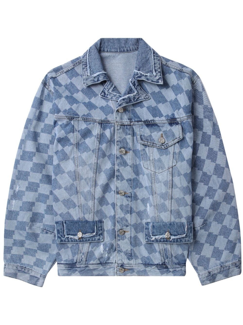 check-pattern denim jacket - 1
