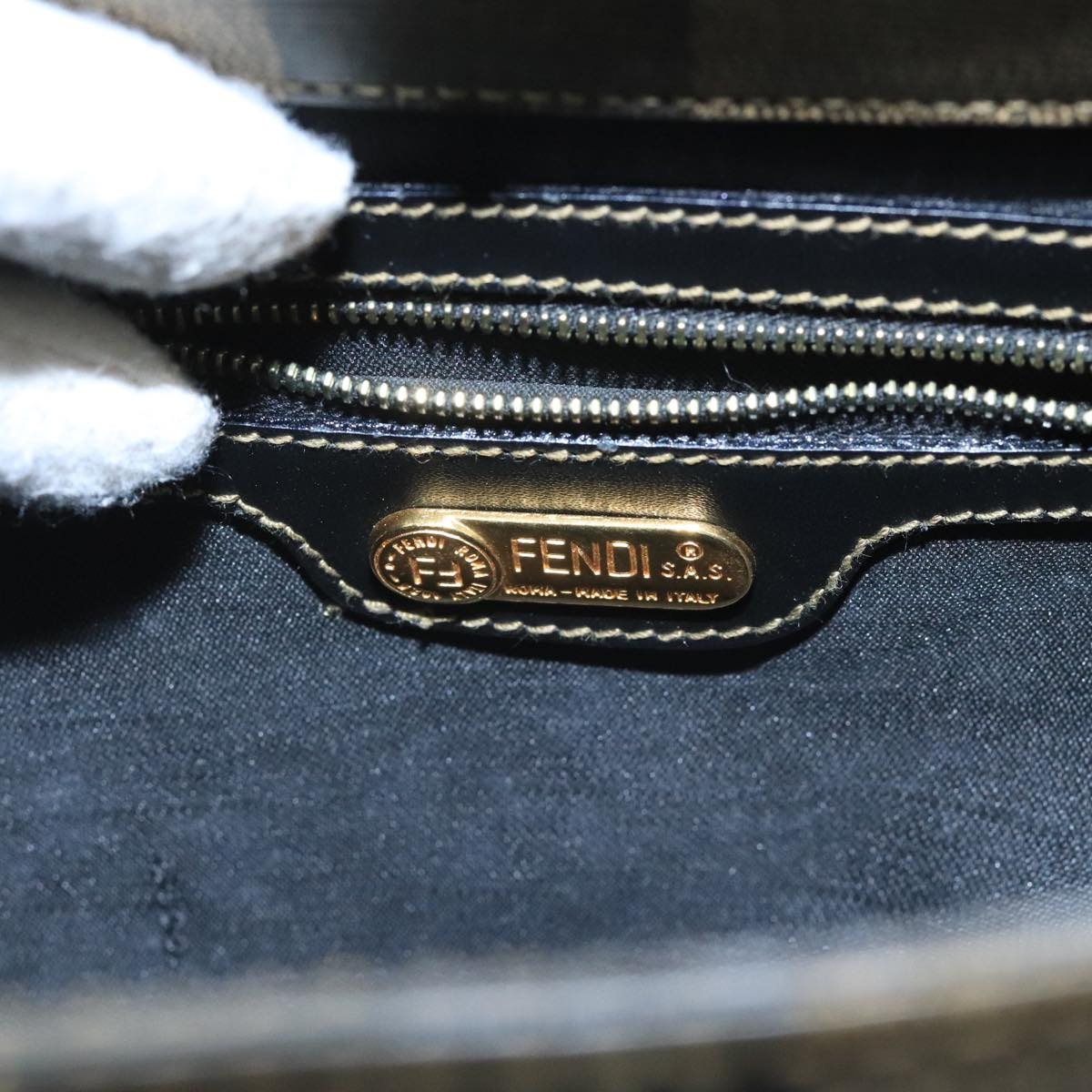 FENDI Pecan Canvas Hand Bag Brown Black - 16