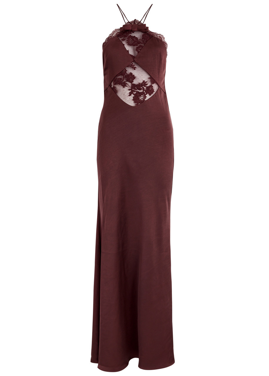 Self-portrait Lace-trimmed Satin Maxi Dress - 1