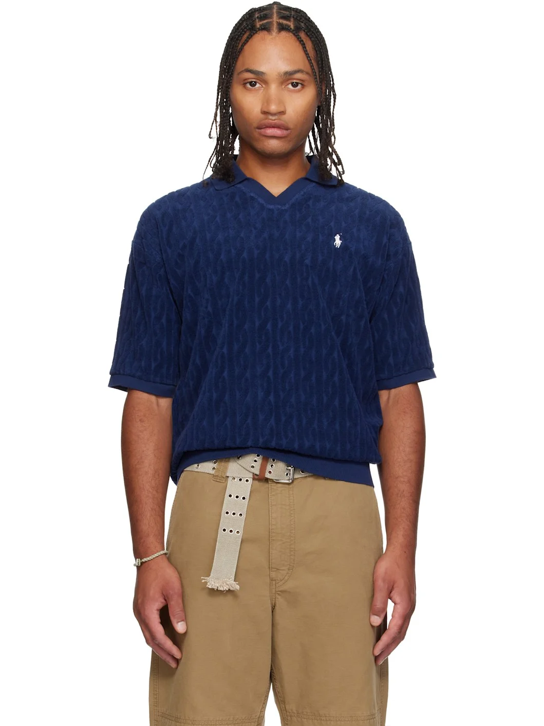 Navy Cable Terry Polo - 1