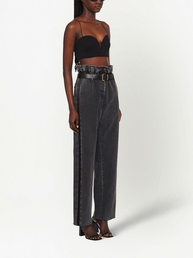 paperbag-waist denim trousers - 3