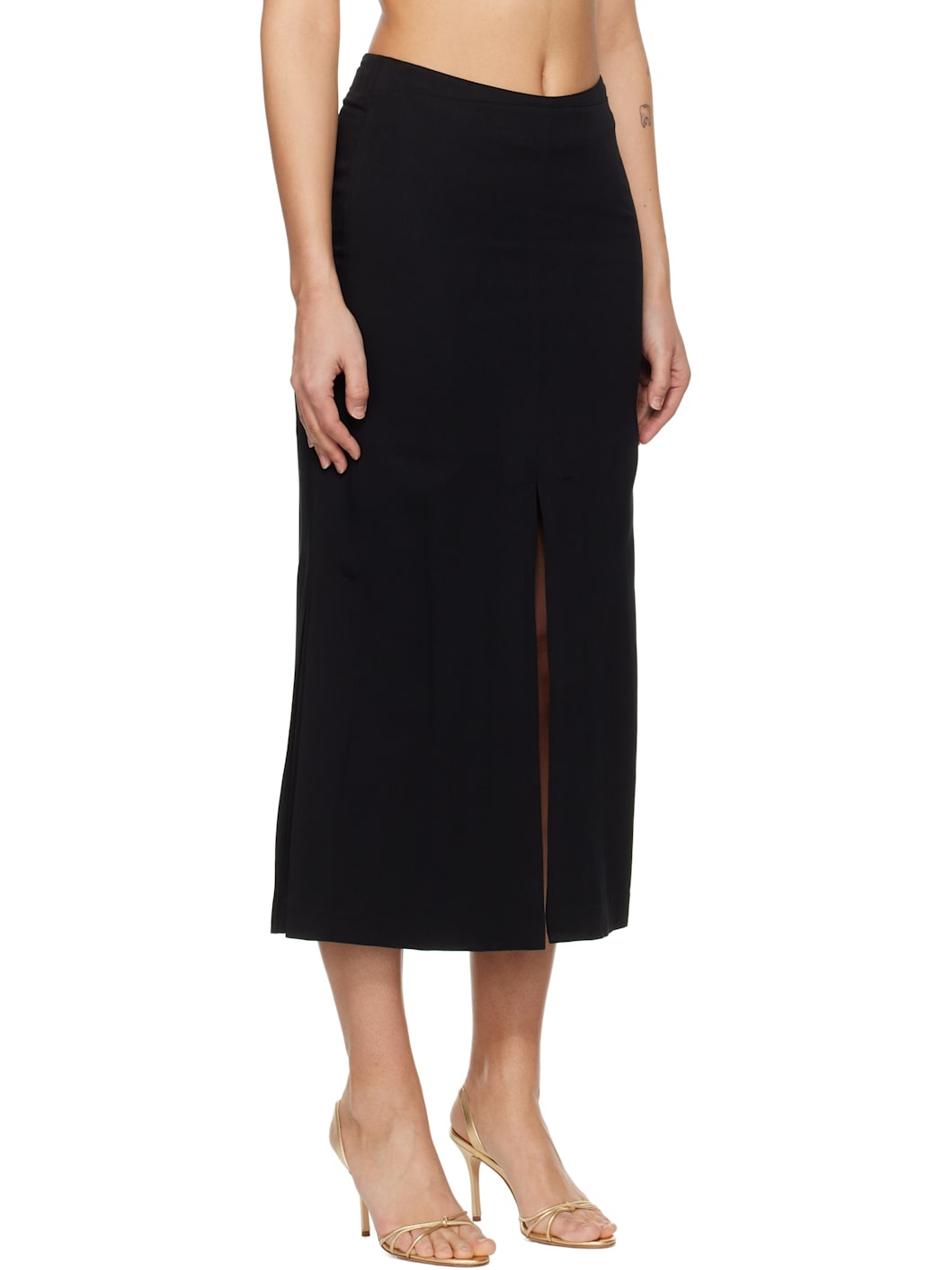 Black Front Slit Midi Skirt - 2