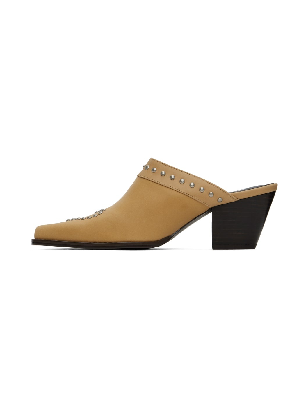 Beige Heart Stud Western Mules - 3