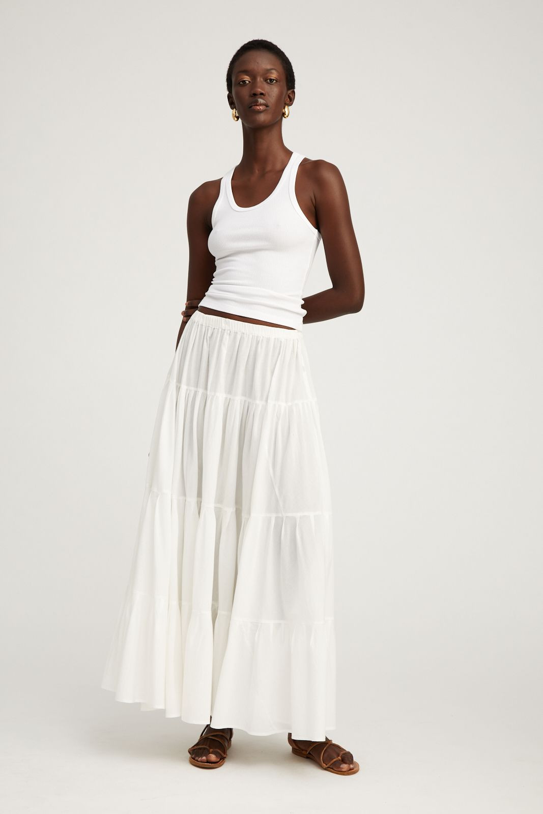 WHITE VOILE TIERED MAXI SKIRT - 3