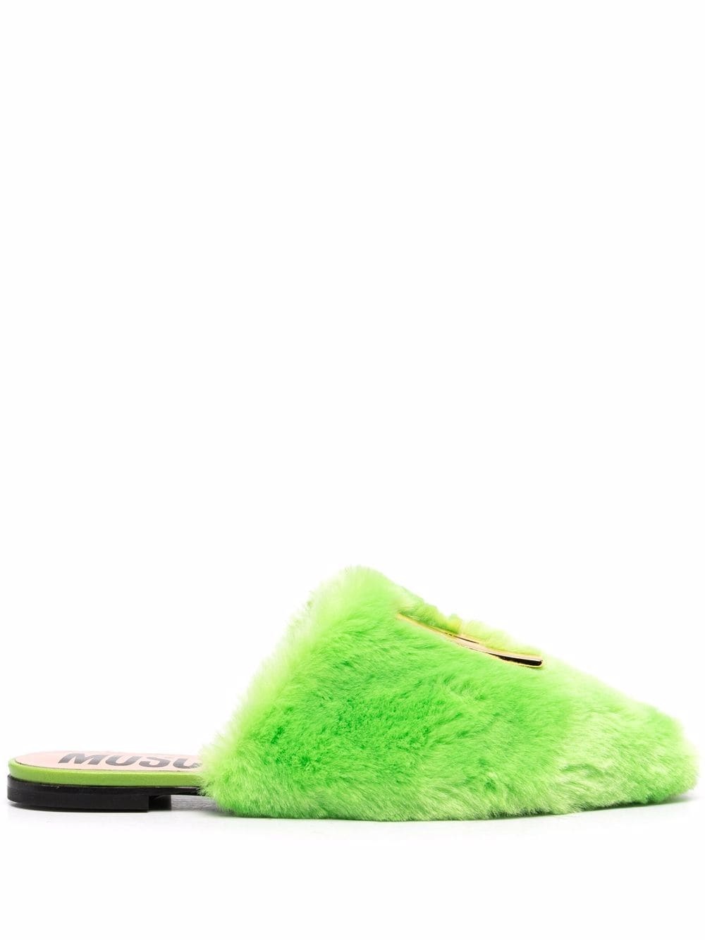 logo-plaque faux-fur mules - 1