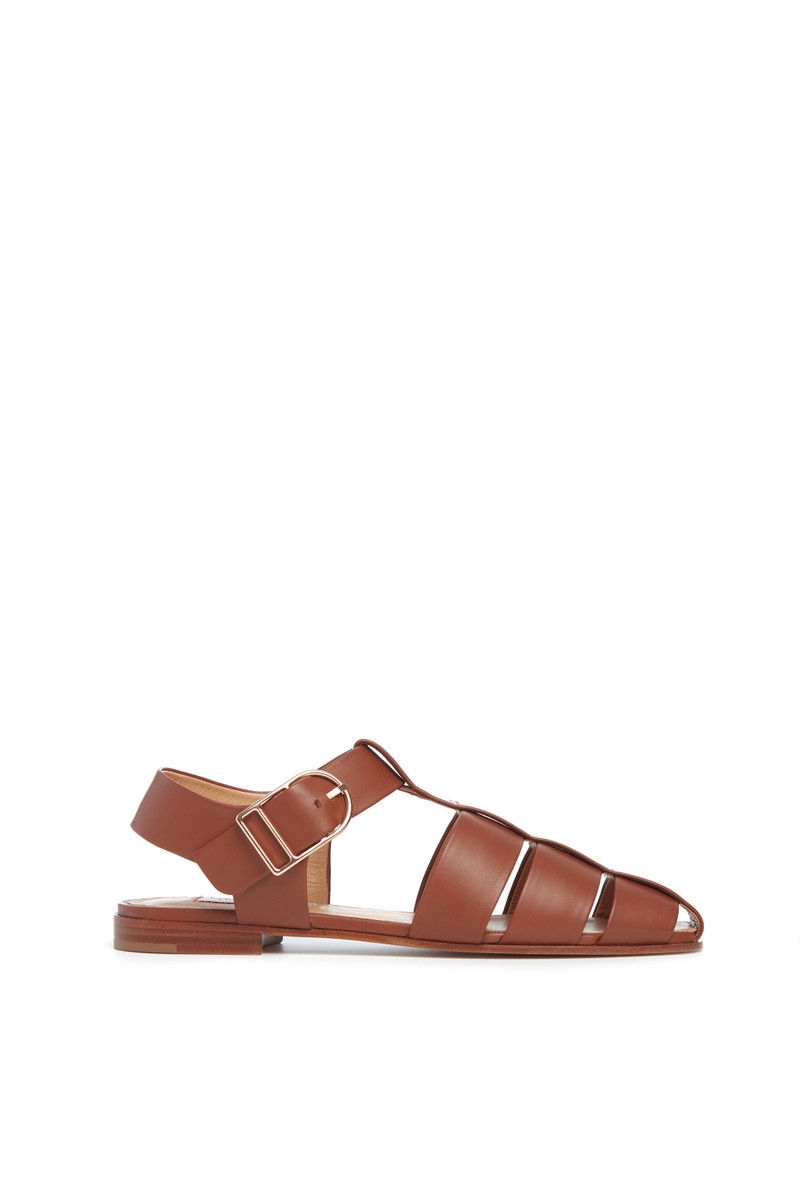 Lynn Flat Sandal in Cognac Leather 1