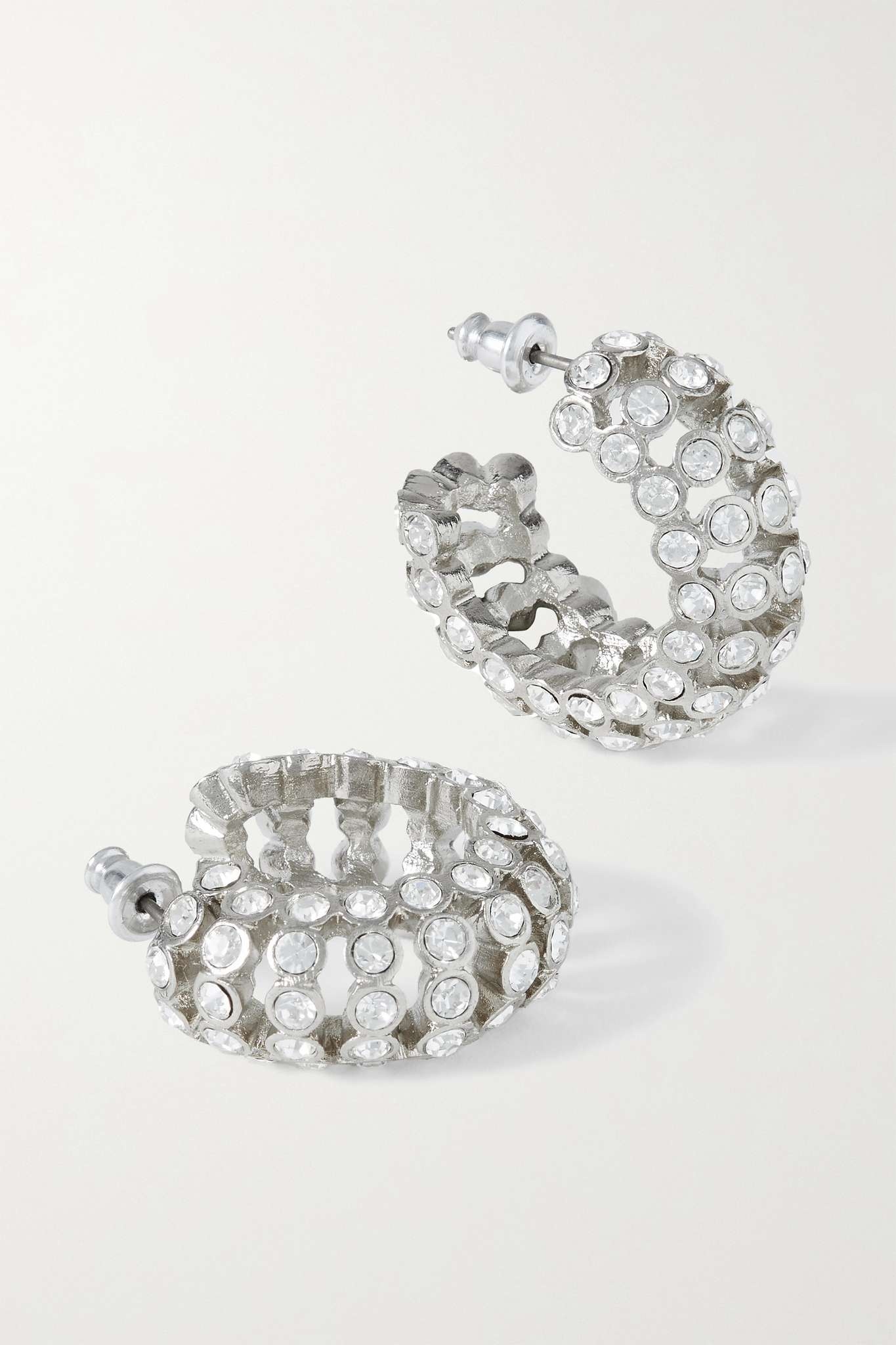 Caterpillar silver-tone crystal hoop earrings - 4
