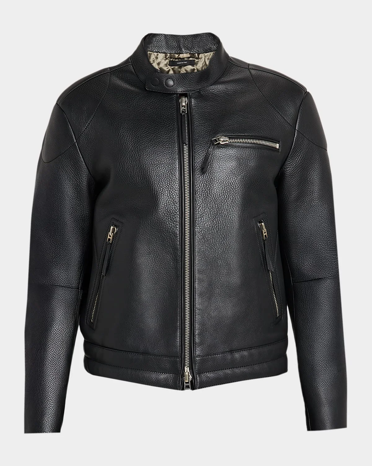 Men's Pebbled Leather Biker Jacket - 1