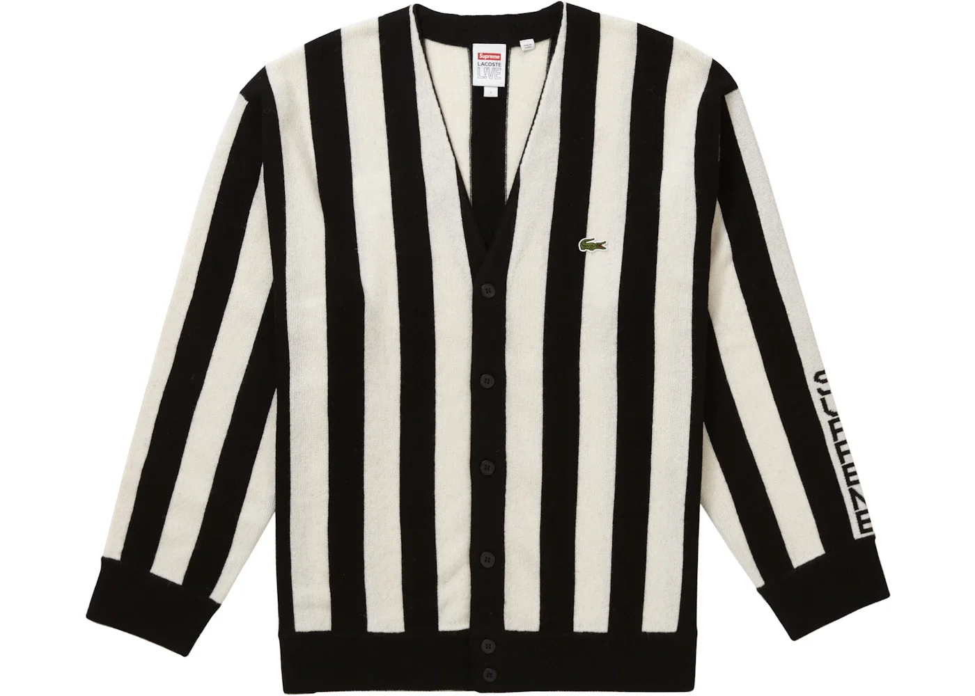 Supreme LACOSTE Stripe Cardigan Black - 1