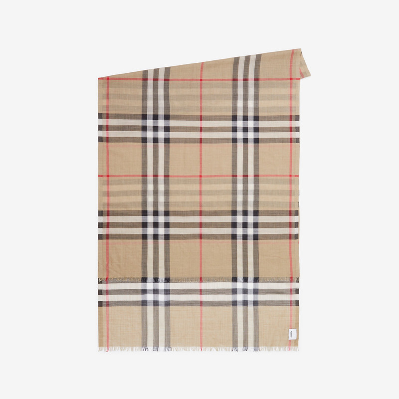 Lightweight Check Wool Silk Scarf - 1