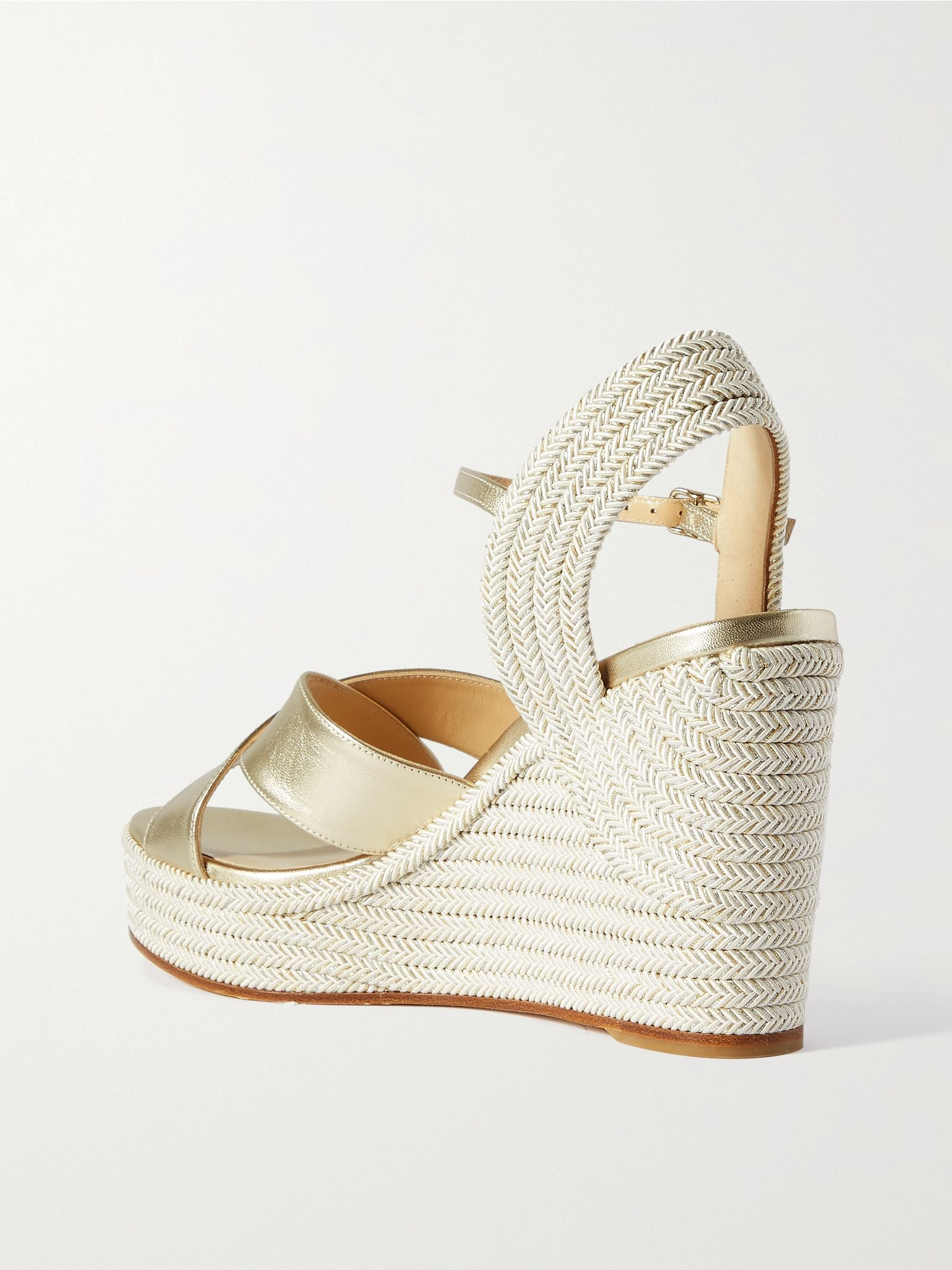 Dellena 100 metallic leather espadrille wedge sandals Beige - 3