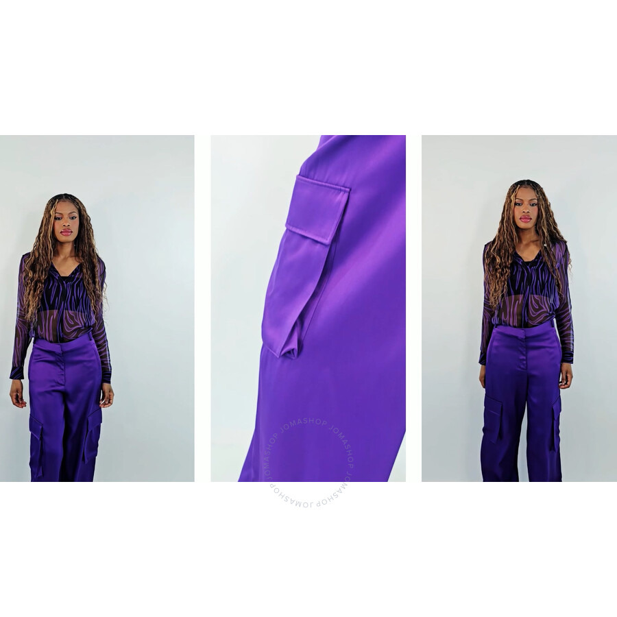Versace Ladies Bright Dark Orchid Wide-Leg Cargo Pants - 3