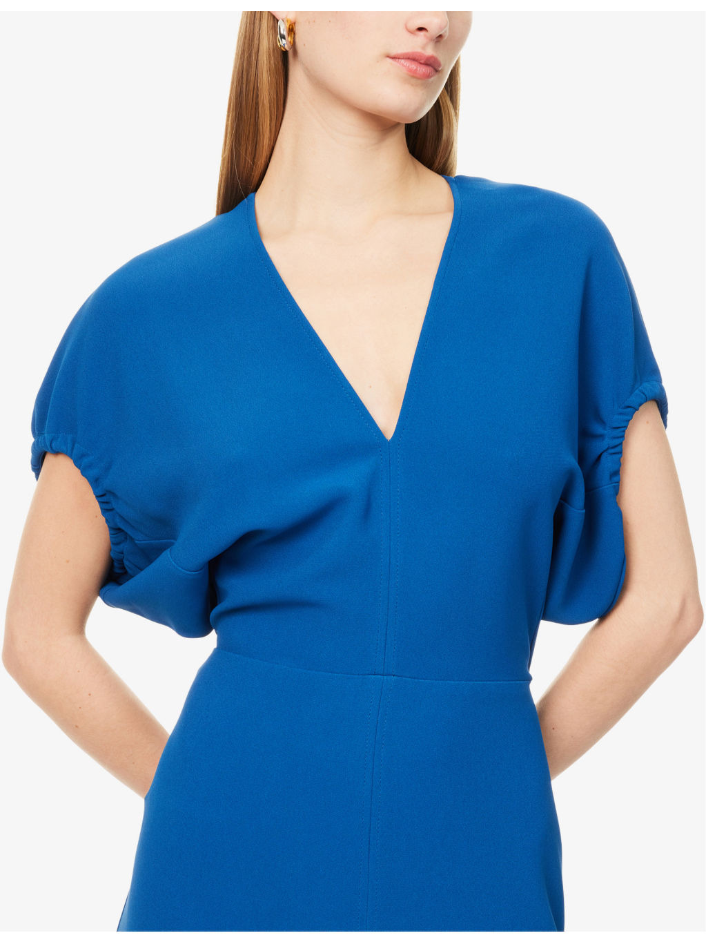 V-Neck Asymmetric-Hem Stretch-Woven Midi Dress - 5