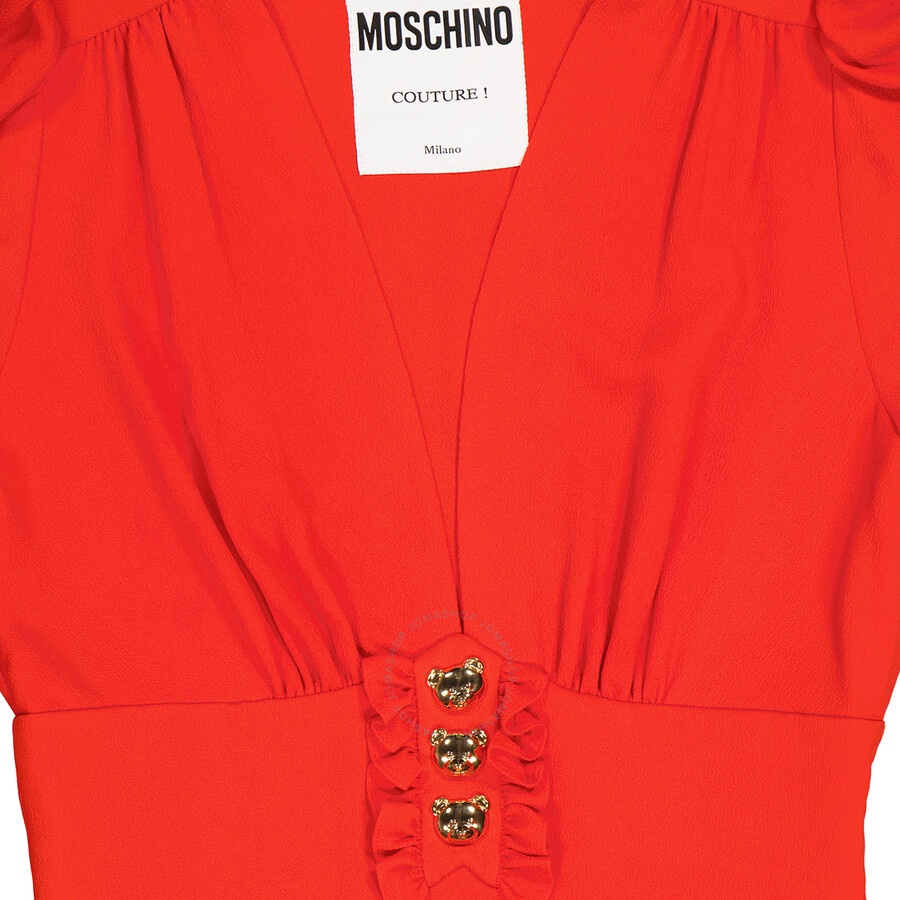 Moschino Ladies Red Teddy Ruffle Dress - 8