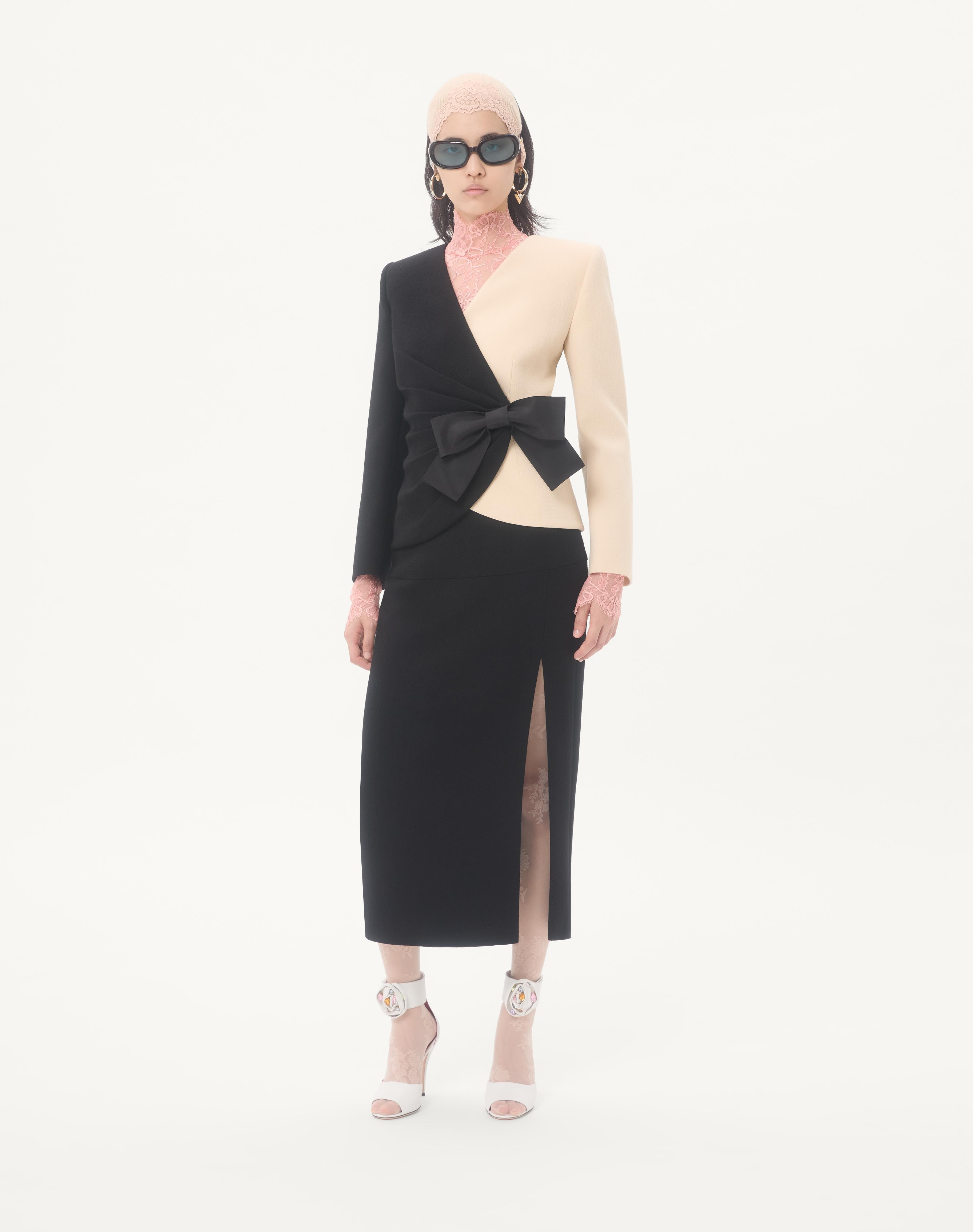WOOL CREPE JACKET WITH CONTRASTING BOW - 2
