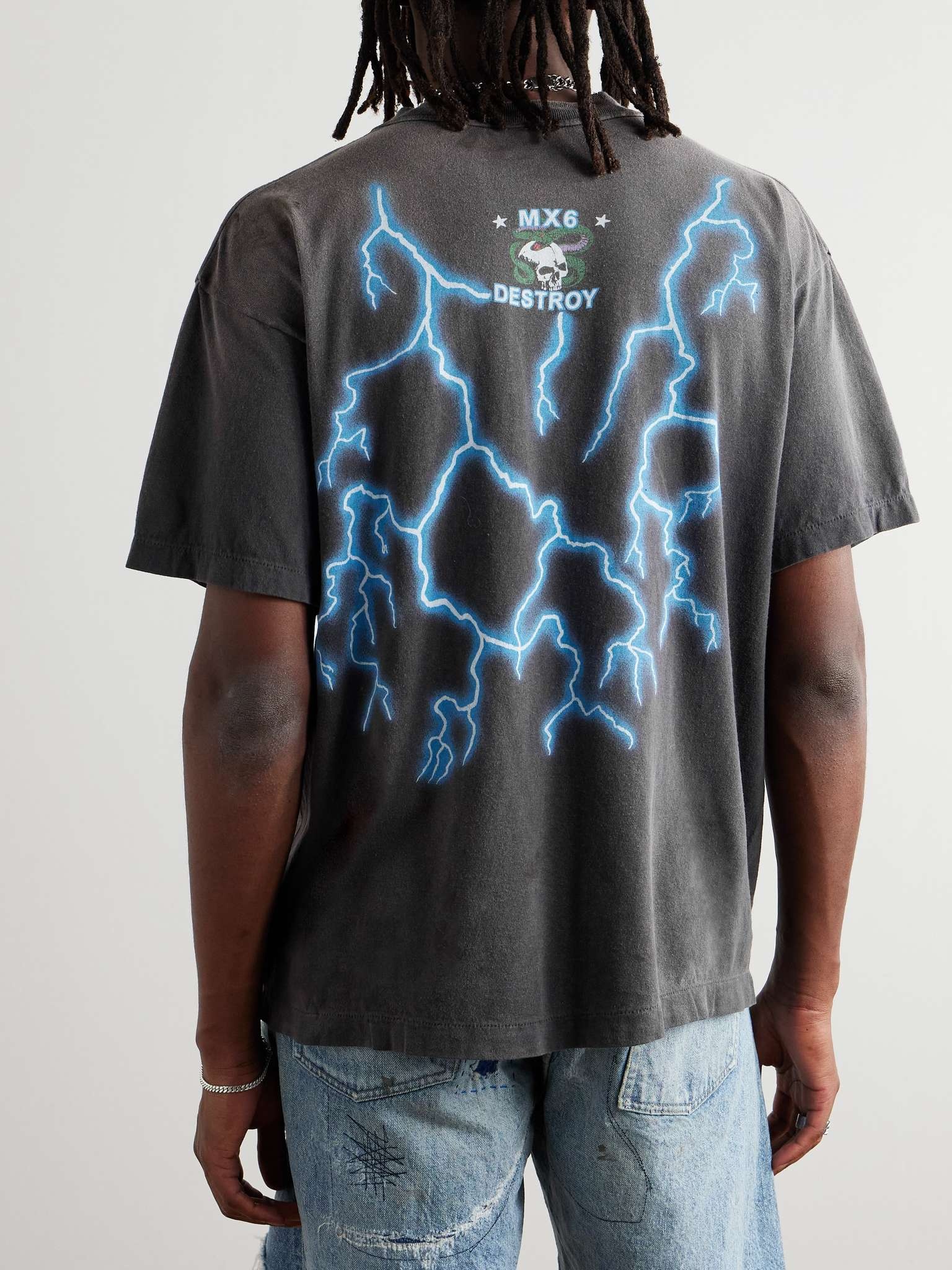 Skull & Thunderbolt Distressed Printed Cotton-Jersey T-Shirt - 4
