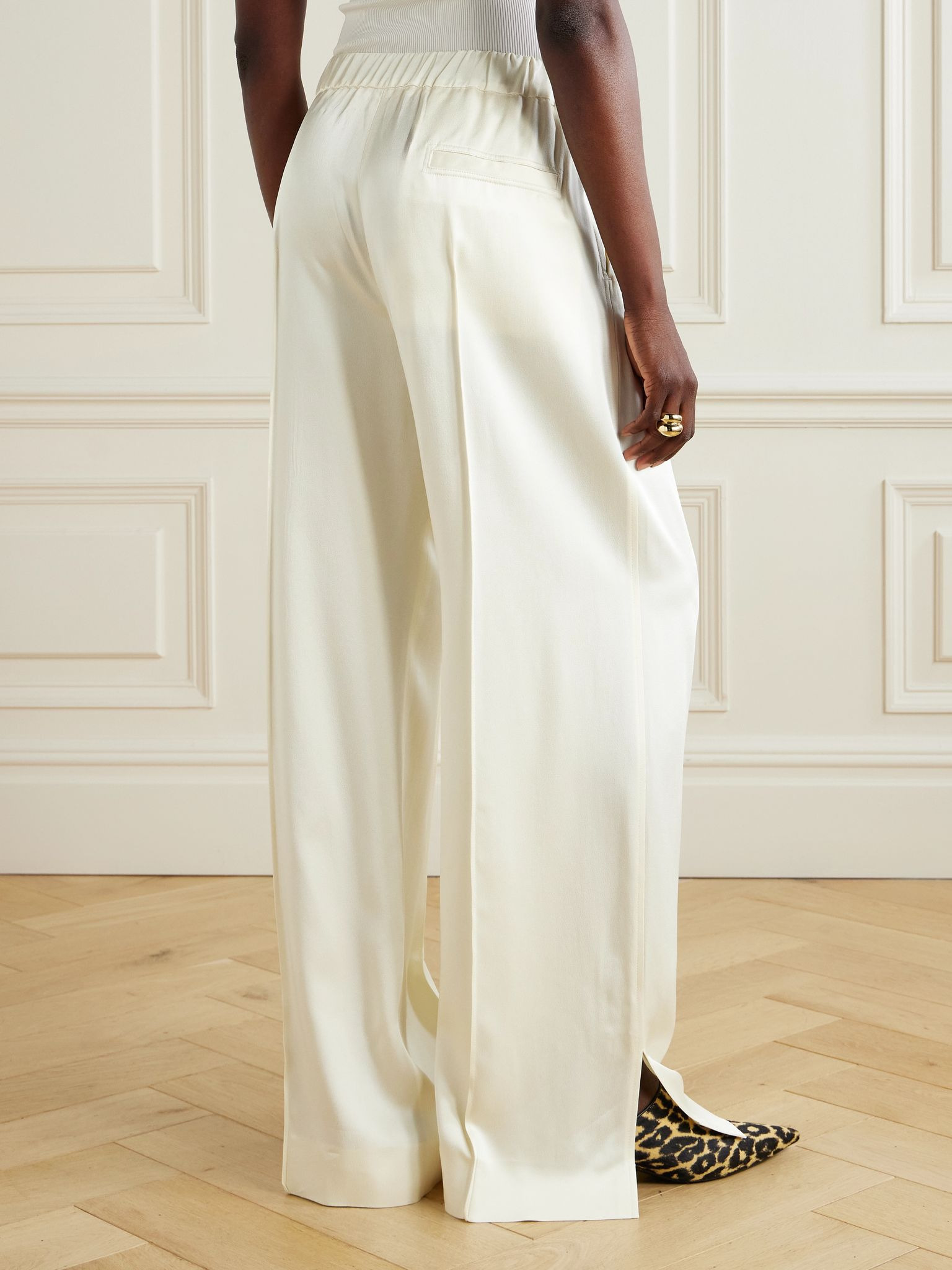Satin wide-leg pants Cream - 4