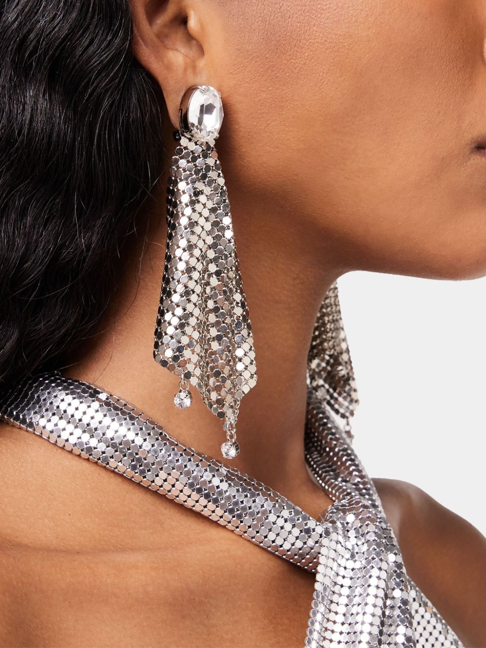 crystal-embellished chainmail drop earrings - 4