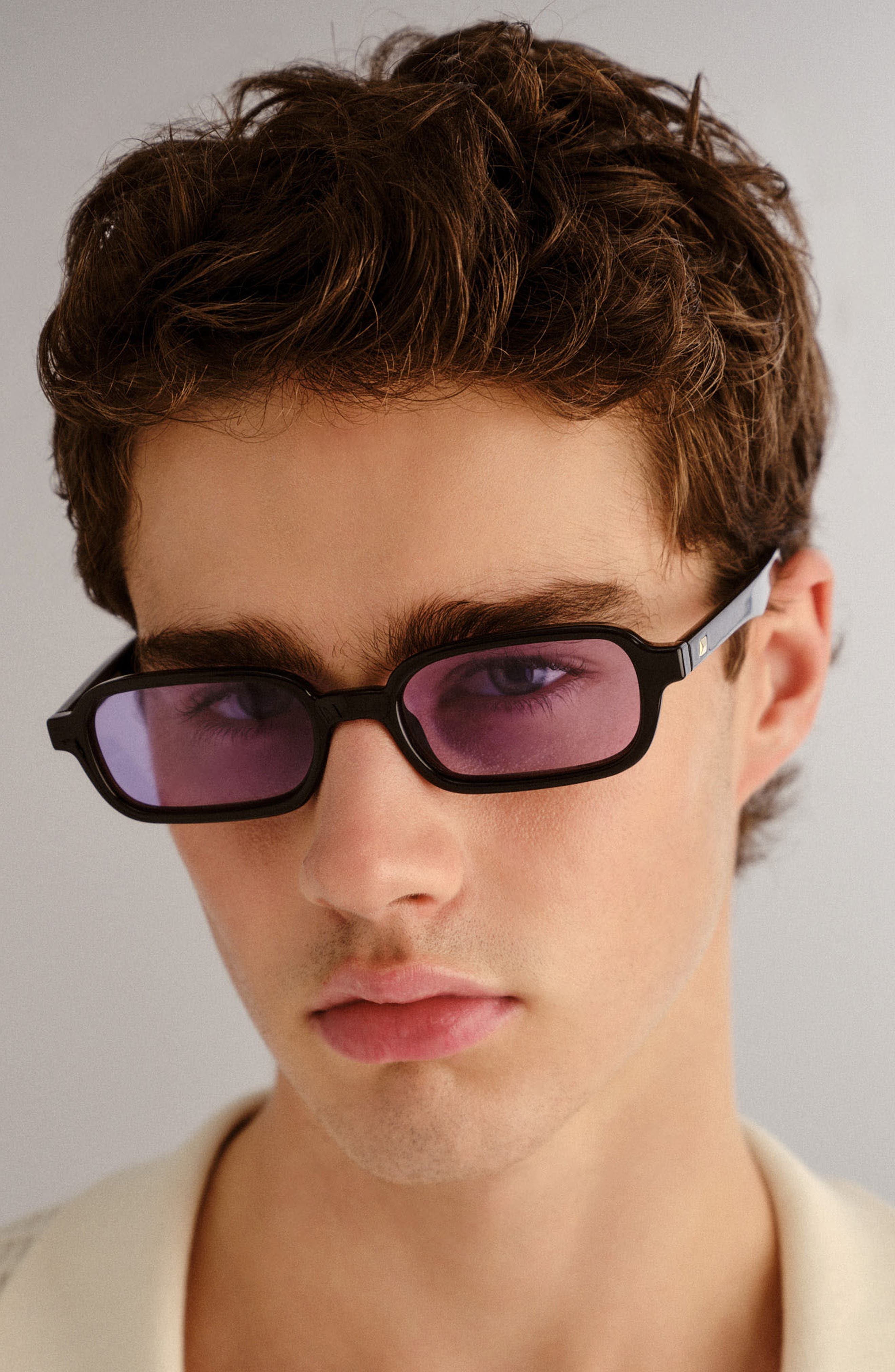 Le Specs Pilferer 53mm Rectangular Sunglasses in Black/lilac Tint at Nordstrom - 3