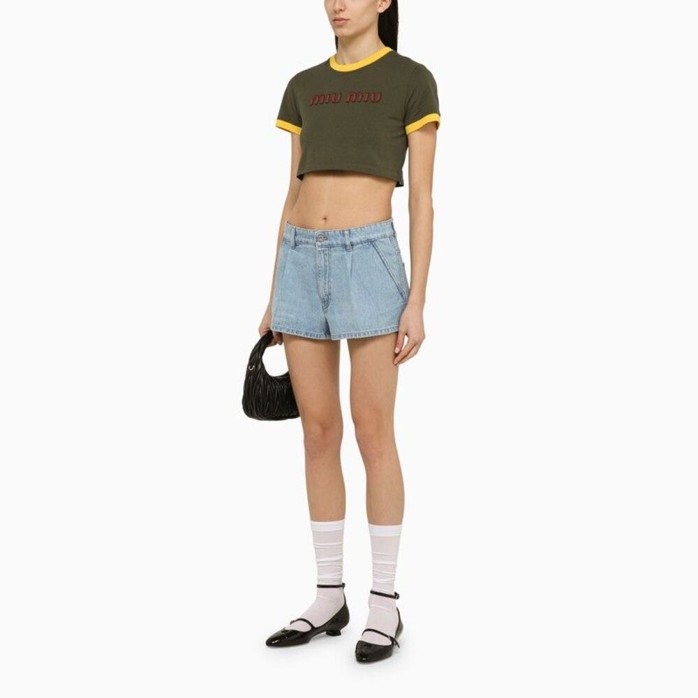 Miu Miu Women Light Blue Denim Short With Logo - 3