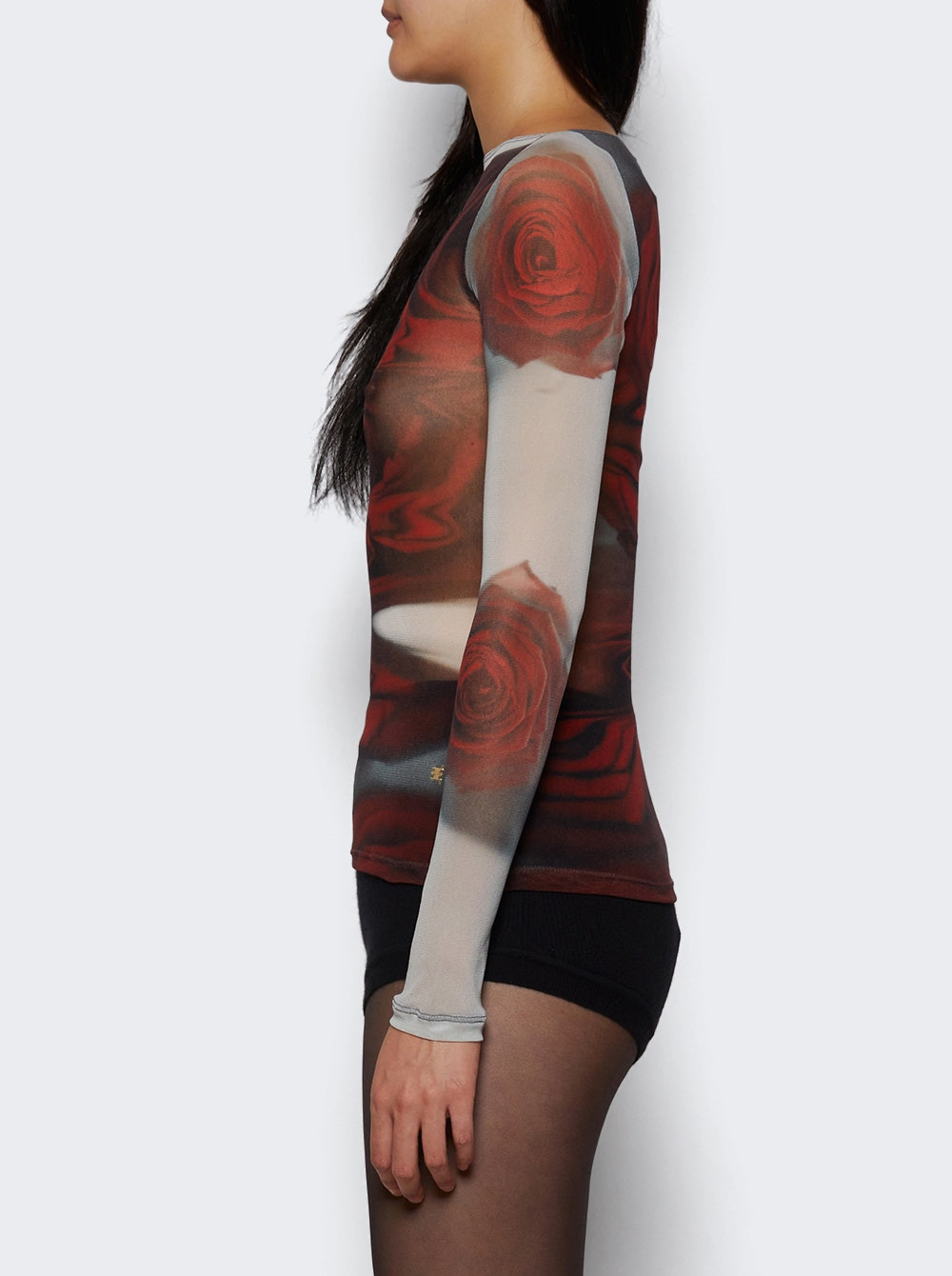 Printed Blurry Rose Top White And Grey - 3