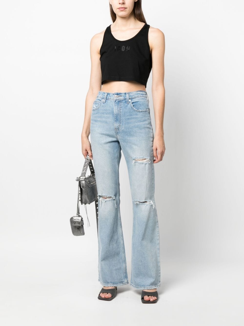 sleeveless logo-embellished crop top - 2